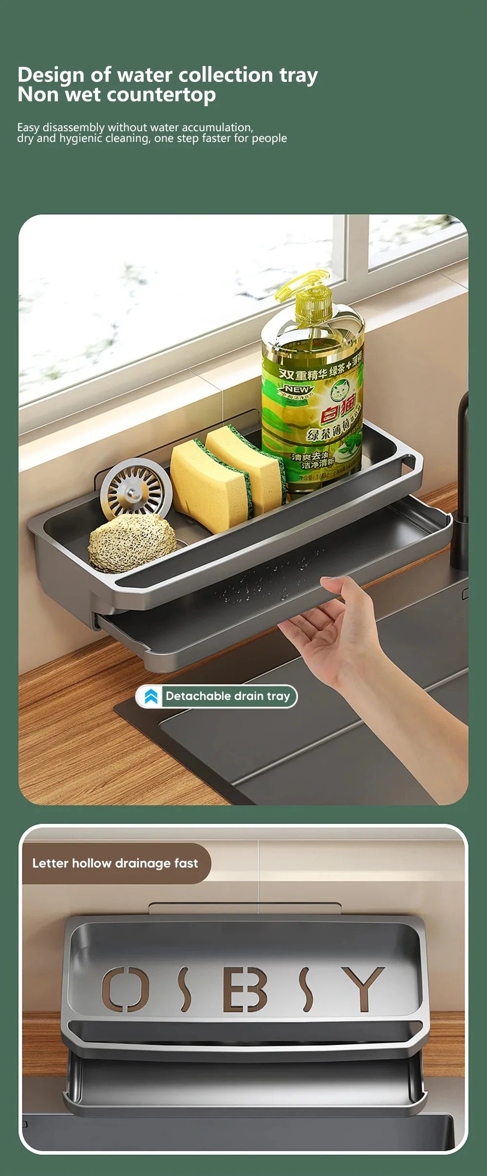 Sink Caddy Organizer with Drain Tray